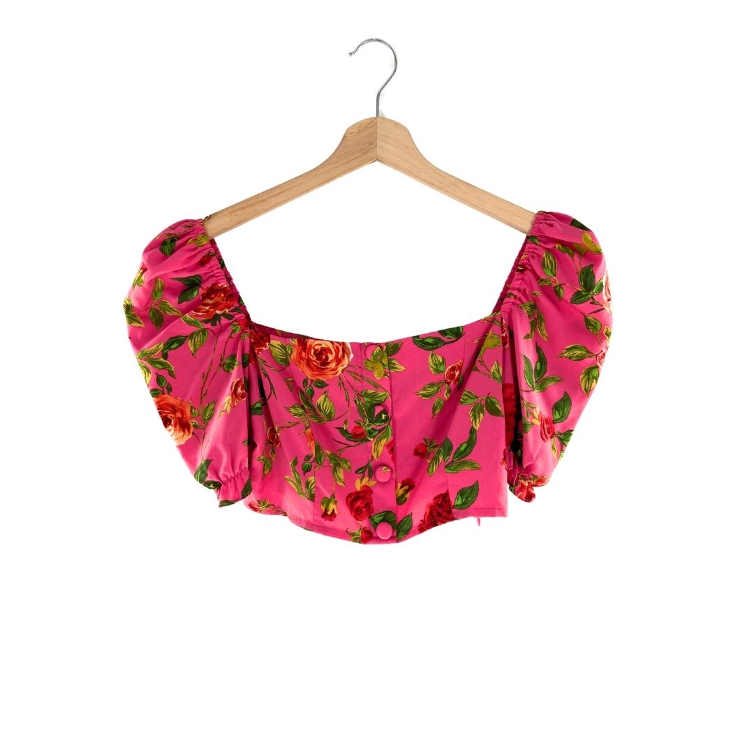 Blusa crop manga globo print