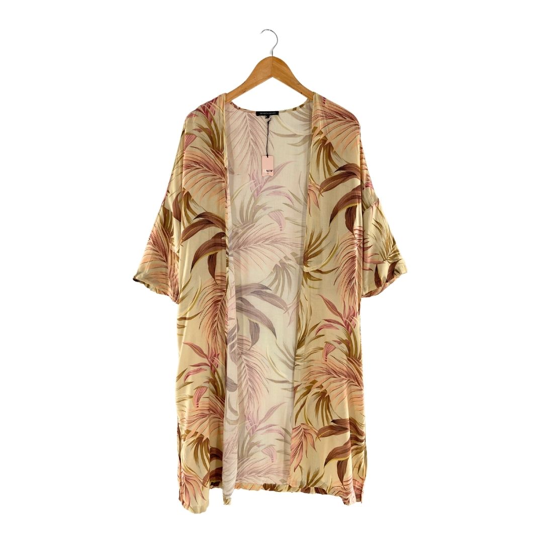 Kimono manga corta print hojas